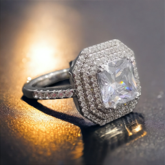 Mozanit Bagety Taşlı, Altın Kaplamalı Gümüş Yüzük