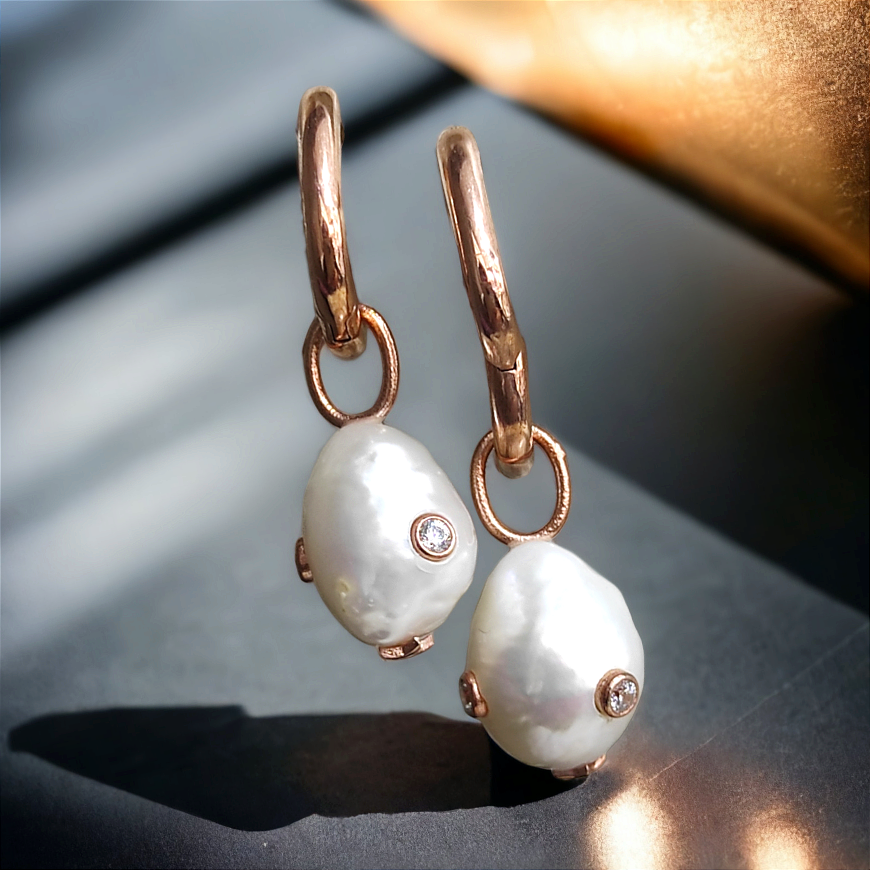 Barok incili İthal Rose Altın kaplamalı Gümüş Küpe