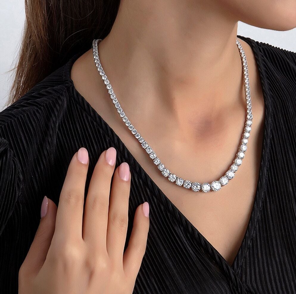 Swarovski Taşlı, Süzme Altın Kaplamalı Gümüş Suyolu Kolye