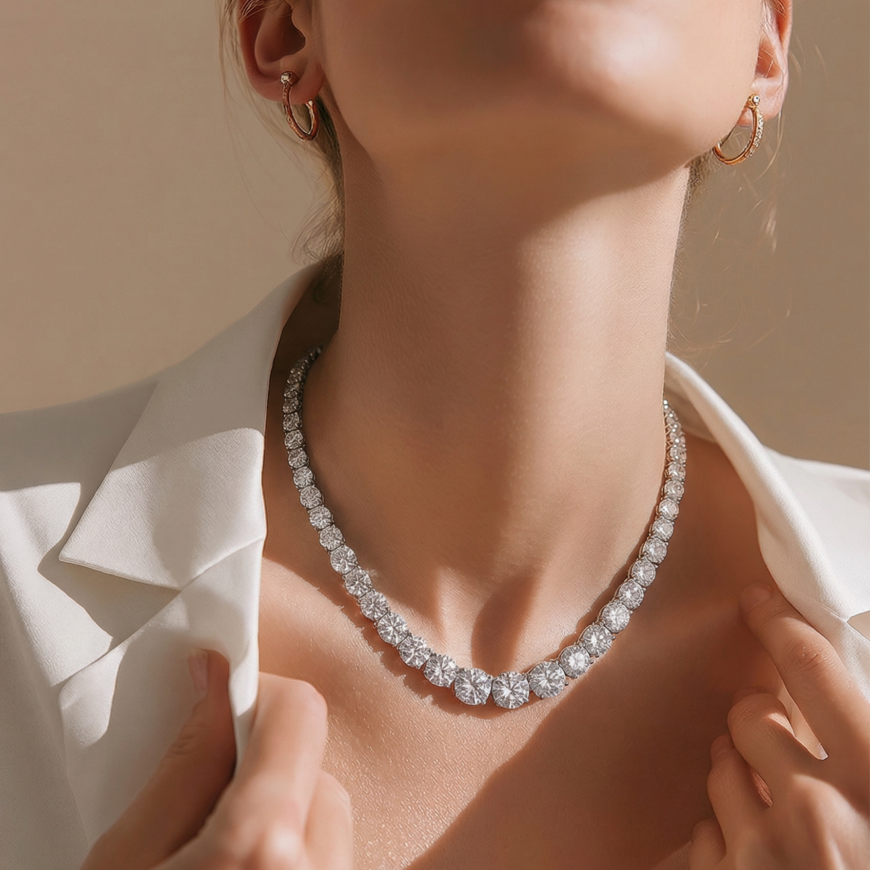 Swarovski Taşlı, Süzme Altın Kaplamalı Gümüş Suyolu Kolye